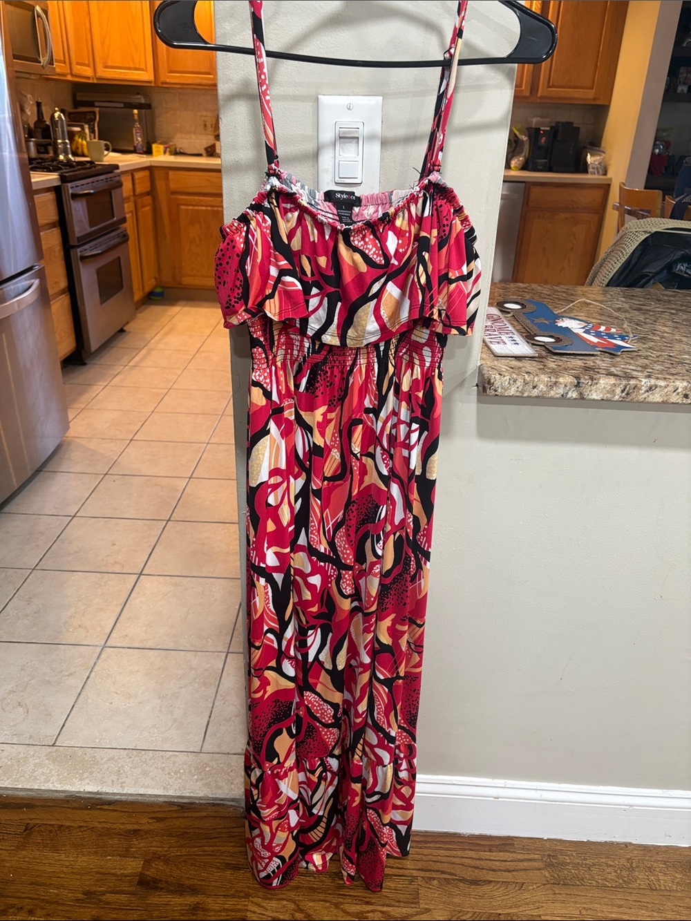 Style & Co. Pink Red Black Abstract Print Maxi Dress